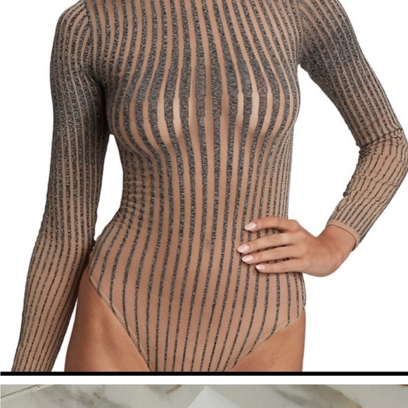 Wolford Tops - Wolford Carol String Bodysuit L Fairly Light Melange Gray Transparent St…